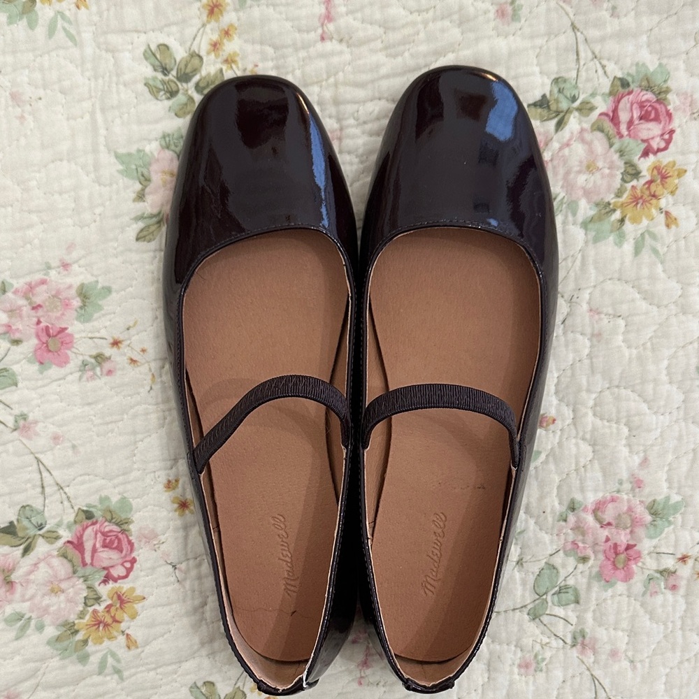 Madewell Women's Patent Mary Jane Flats in Dark Burgundy